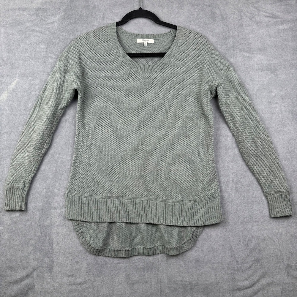 Madewell Waffle Knit‎ Sweater XS Gray Cotton Blend Long Sleeve Casual Pullover